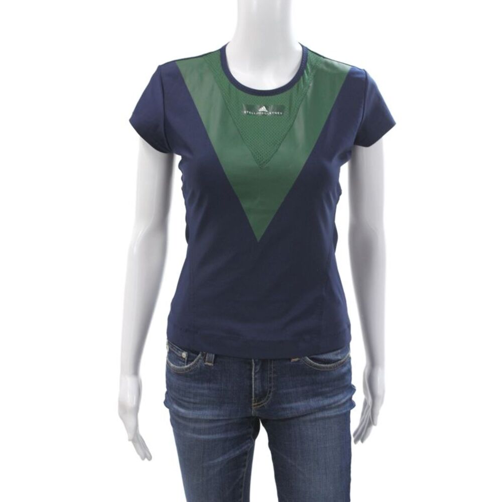 Stella McCartney Women Blue Colorblock Jersey Tee Short Sleeve Size S